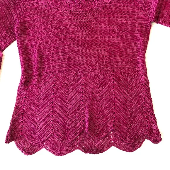 BCBG Max Azria NWOT Magenta Pink Open Weave Top S M Like Pointelle - Picture 6 of 6